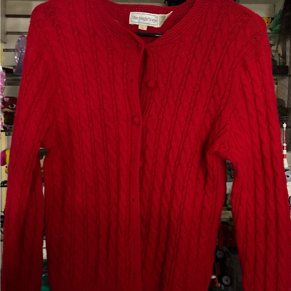 Women's Red Cable Knit Sweater